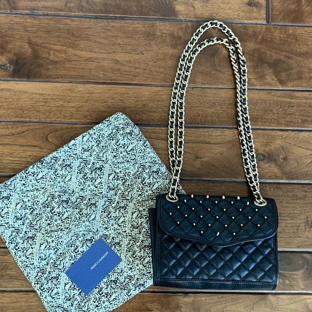 Rebecca Minkoff Black Quilted Gold Studded Affair Handbag
